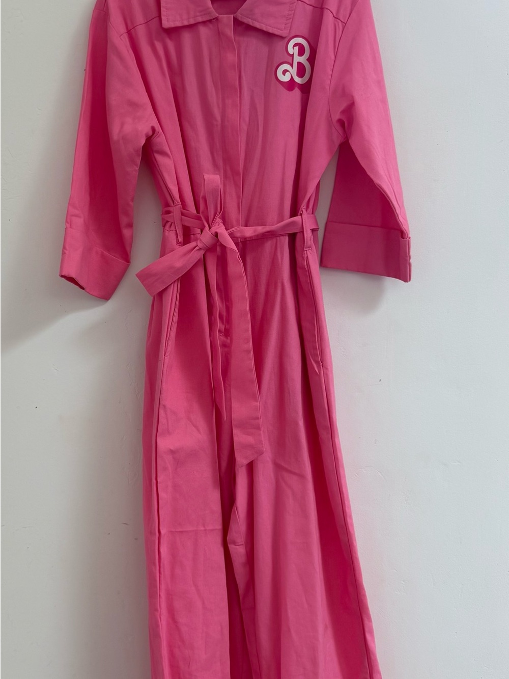 Barbie Bright Pink Long-Sleeve One-Piece Jumpsuit with Tie Belt